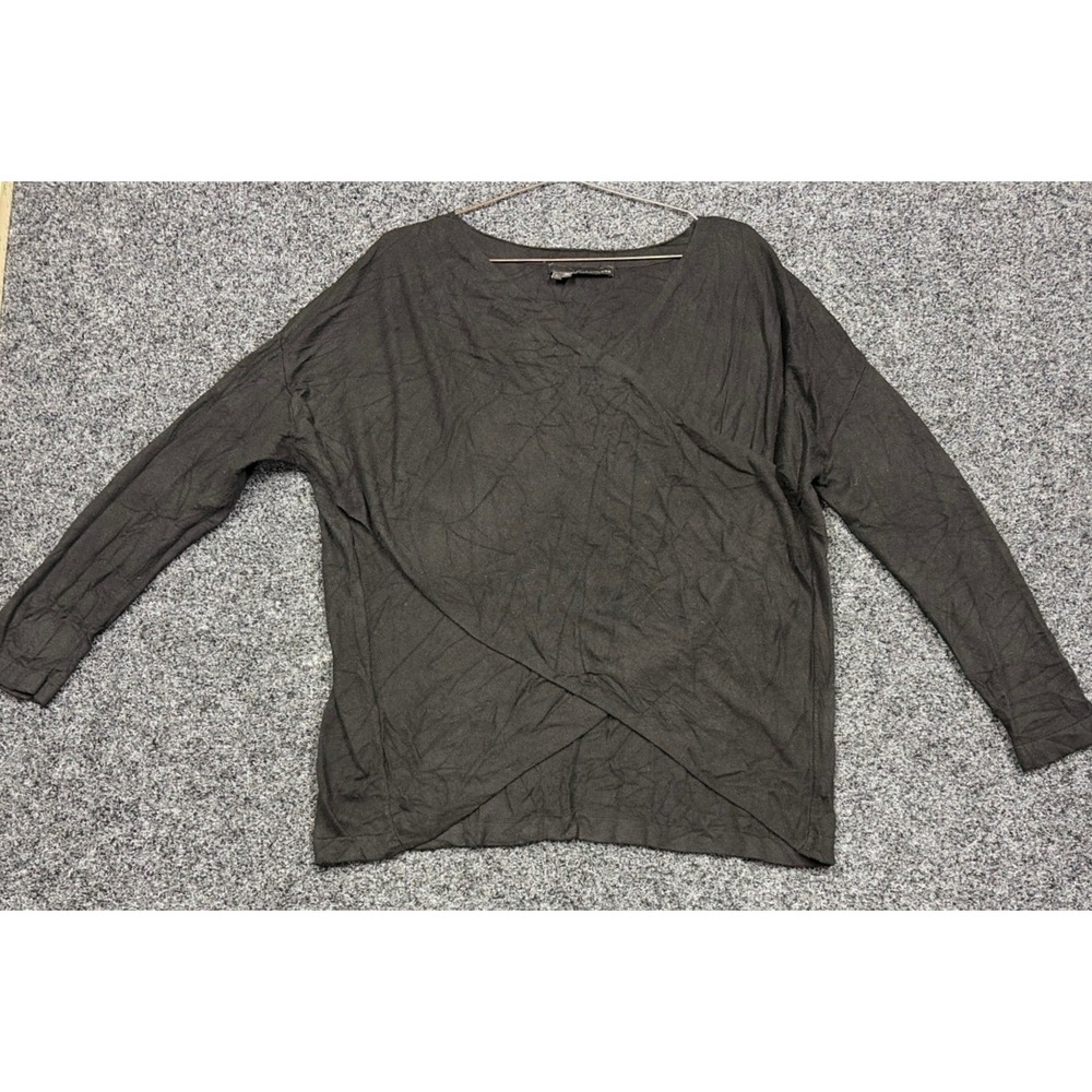 360 Cashmere Sweater Womens L Black Wrap Front Long Sleeve Knit Pullover Top